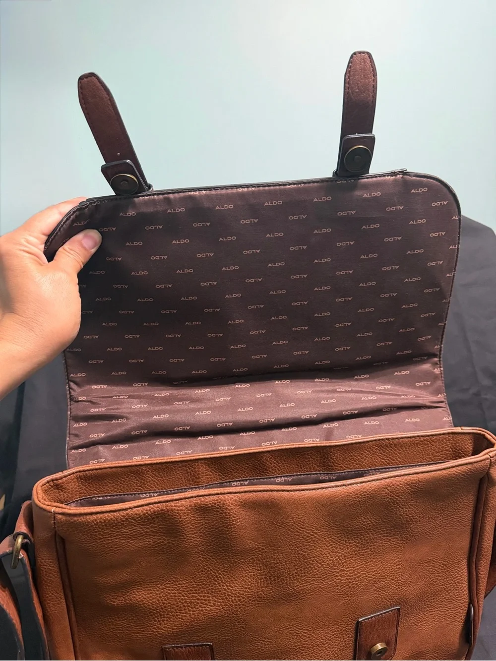 ALDO Brown Leather Satchel Briefcase with Buckle Detail